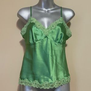 Green Silk Tank Top with Lace Trim - size 6P